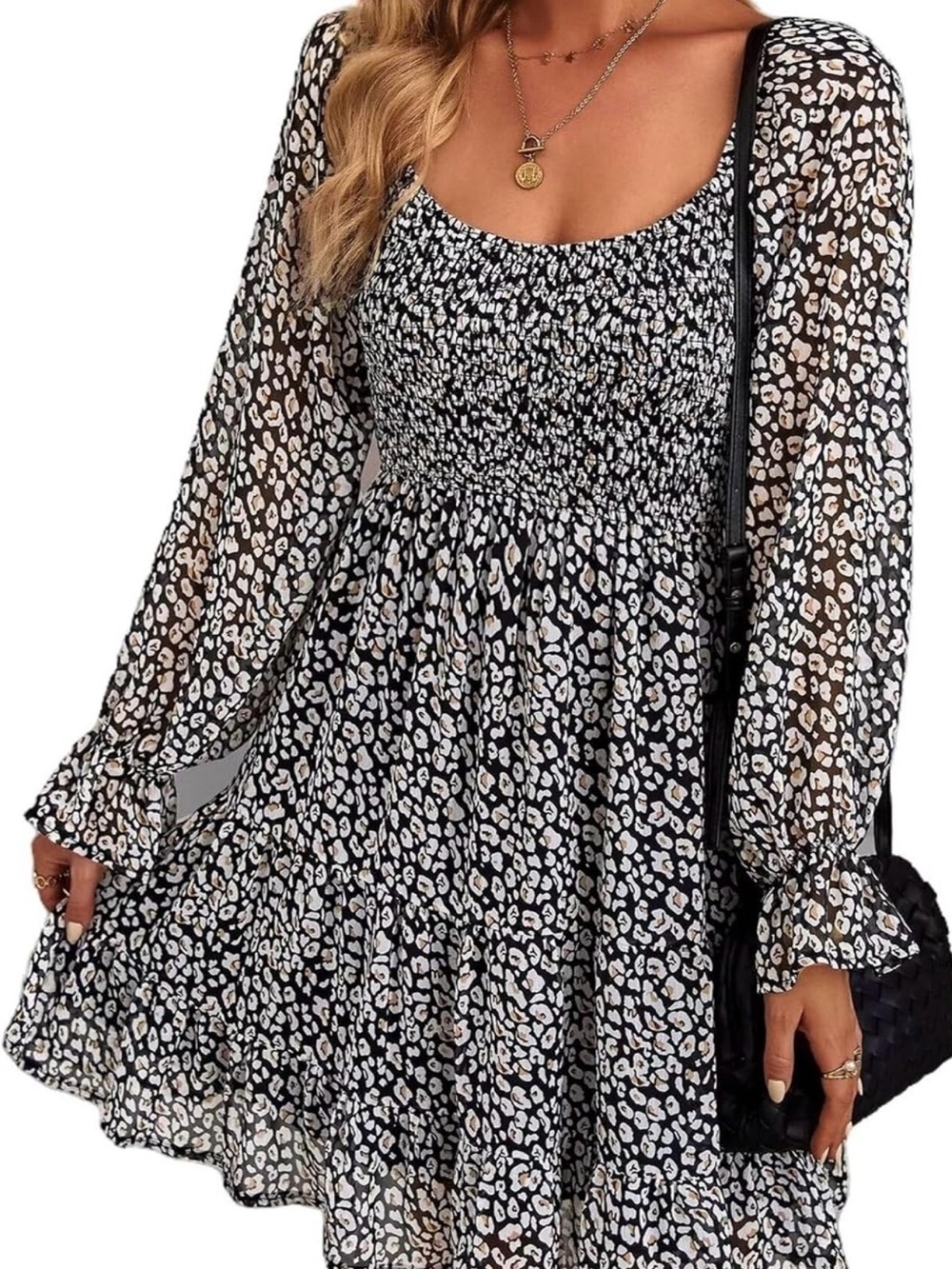 Nwt Women’s black leopard chiffon dress lined body but not sleeves size xl